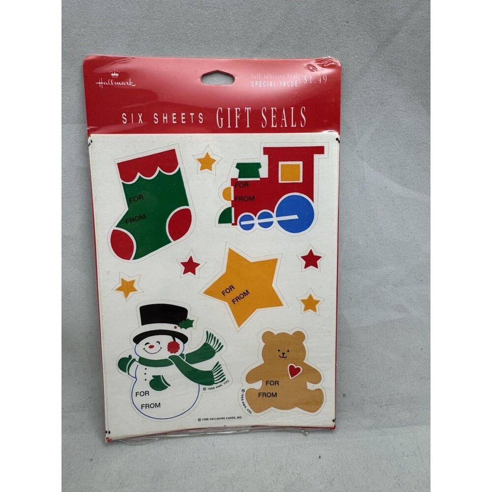 Hallmark Christmas Gift Tags Vintage 1988 6 Sheets Train Bear Snowman Stocking